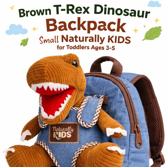 Other - Naturally KIDS T-Rex Dinosaur Plush Backpack Toddler 3-5 Blue Brown Dino School